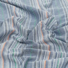 Blue Colour Chambrey Dobby Stripes Fabric