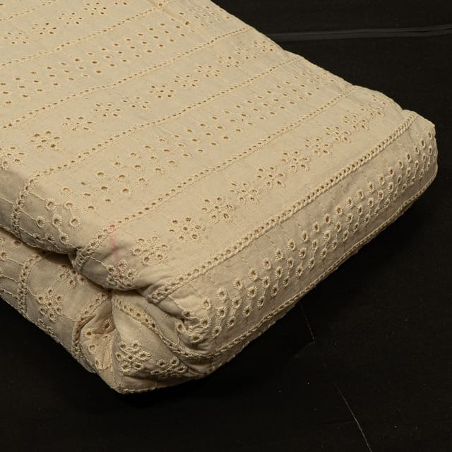 Off White Colour Dyeable Cotton Chikan Embroidered Fabric