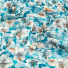 Sky Blue Color Lawn Cotton Digital Printed Fabric