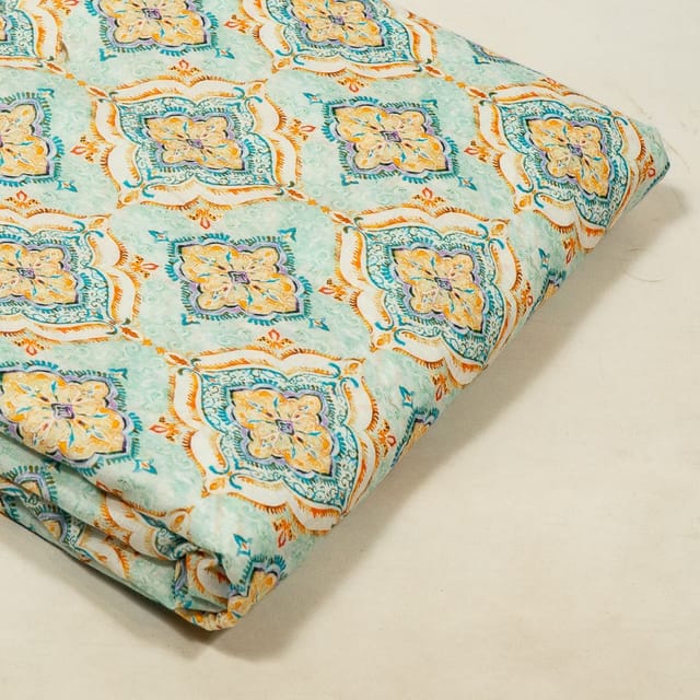 Green Color Lawn Cotton Digital Printed Fabric