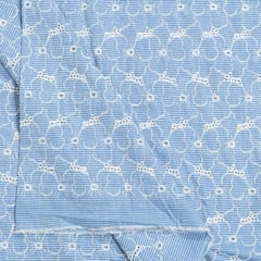 Sky Blue Colour Chikan Chambrey Stripes Fabric