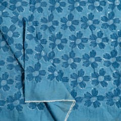 Light Blue Colour Denim Embroidered Fabric
