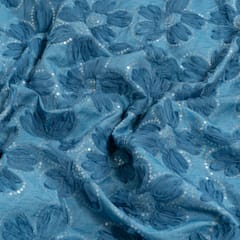 Light Blue Colour Denim Embroidered Fabric