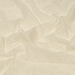 Off White Colour Dyeable Cotton Chikan Embroidered Fabric