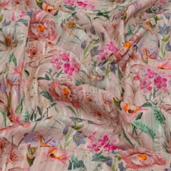 Light Pink Colour Cotton Leno Floral Digital Printed Fabric
