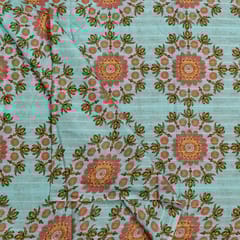 Sky Blue Colour Cotton Leno Floral Digital Printed Fabric