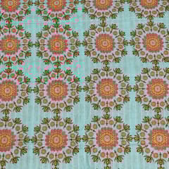 Sky Blue Colour Cotton Leno Floral Digital Printed Fabric