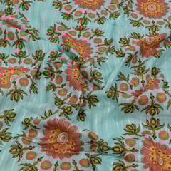 Sky Blue Colour Cotton Leno Floral Digital Printed Fabric