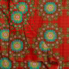 Red Colour Cotton Leno Floral Digital Printed Fabric