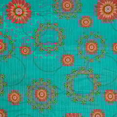 Firozi Colour Cotton Leno Floral Digital Printed Fabric