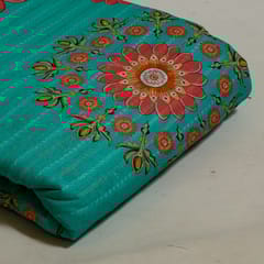 Firozi Colour Cotton Leno Floral Digital Printed Fabric