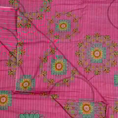 Hot Pink Colour Cotton Leno Floral Digital Printed Fabric