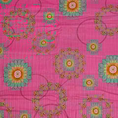 Hot Pink Colour Cotton Leno Floral Digital Printed Fabric