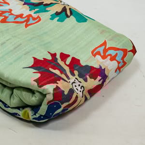 Pista Green Color Cotton Leno Floral Digital Printed Fabric