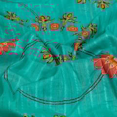 Firozi Colour Cotton Leno Floral Digital Printed Fabric