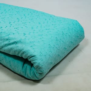 Sky Blue Colour Cotton Chikan Embroidered Fabric