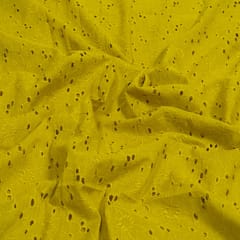 Mustard Colour Cotton Chikan Embroidered Fabric