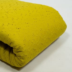 Mustard Colour Cotton Chikan Embroidered Fabric