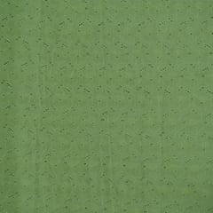 Green Colour Cotton Chikan Embroidered Fabric