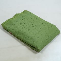Green Colour Cotton Chikan Embroidered Fabric