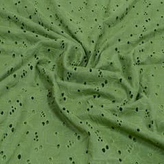 Green Colour Cotton Chikan Embroidered Fabric