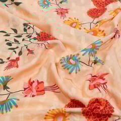 Peach Colour Cotton Orbit Booti Floral Digital Printed Fabric