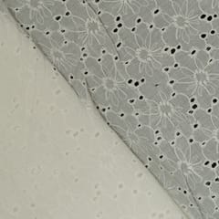 Off White Colour Dyeable Cotton Chikan Embroidered Fabric