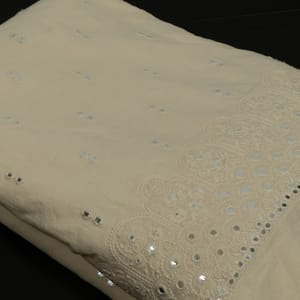 Off White Color Dyeable Cotton Embroidered Fabric