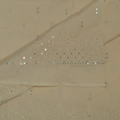 Off White Colour Dyeable Cotton Embroidered Fabric