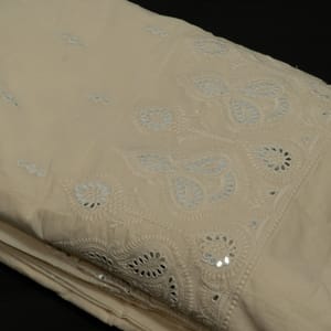 Off White Color Dyeable Cotton Embroidered Fabric