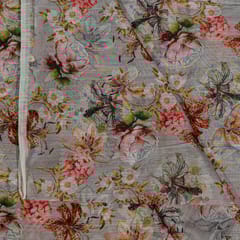 Grey Color Chanderi Printed Fabric