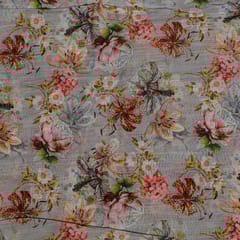 Grey Color Chanderi Printed Fabric