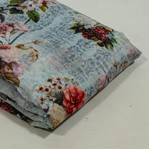Grey Color Chanderi Printed Fabric