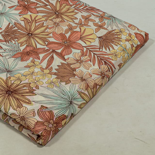 White Colour Cotton Cambric Printed Fabric