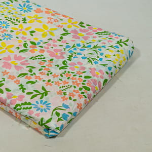 White Color Cotton Cambric Printed Fabric