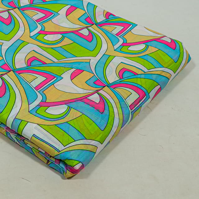 White with multi Colour Cotton Cambric Printed Fabric