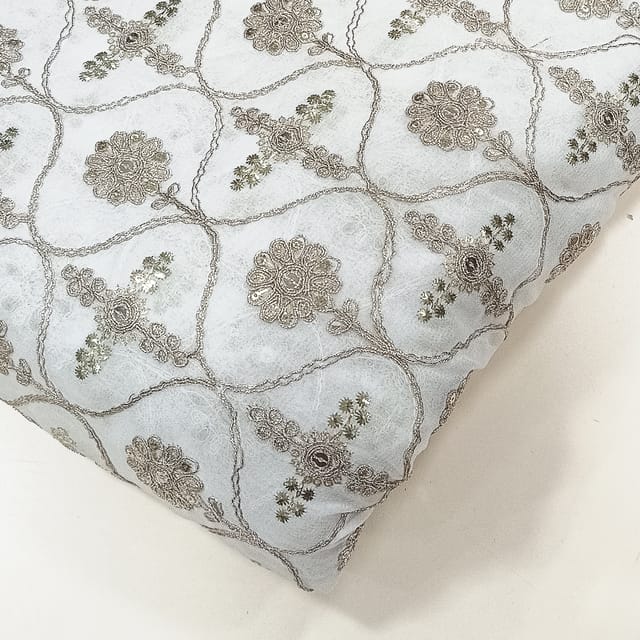 White dyeable georgette embroidery fabric