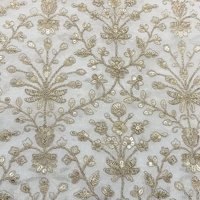 White dyeable georgette embroidery fabric