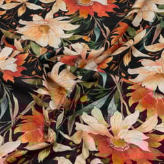 Black Colour Lawn Cotton Digital Printed Fabric