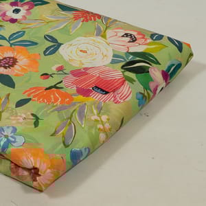 Green Color Lawn Cotton Digital Printed Fabric
