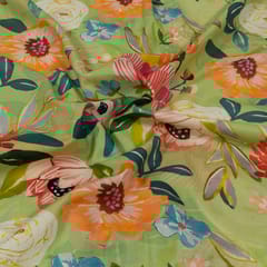Green Colour Lawn Cotton Digital Printed Fabric