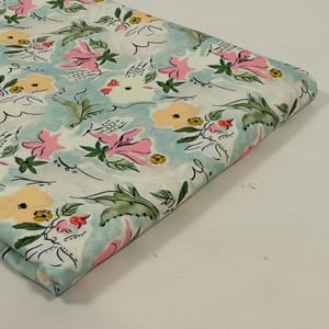 Sea Green Color Lawn Cotton Digital Printed Fabric