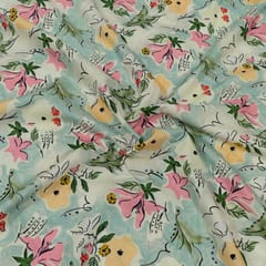 Sea Green Colour Lawn Cotton Digital Printed Fabric