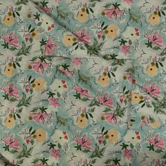 Sea Green Colour Lawn Cotton Digital Printed Fabric