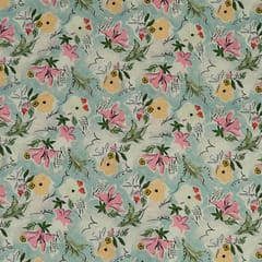 Sea Green Colour Lawn Cotton Digital Printed Fabric