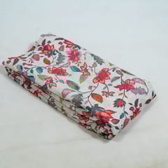 White Colour Cotton Chikan Floral Printed Fabric