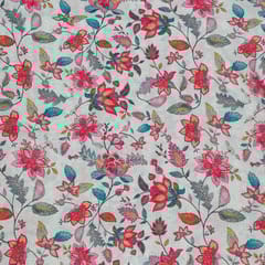 White Colour Cotton Chikan Floral Printed Fabric