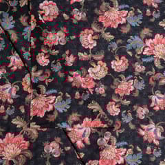 Black Colour Cotton Chikan Floral Printed Fabric