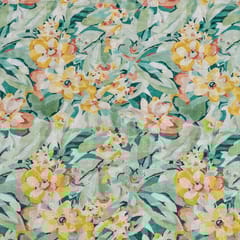 Green Colour Cotton Chikan Floral Printed Fabric