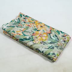 Green Colour Cotton Chikan Floral Printed Fabric